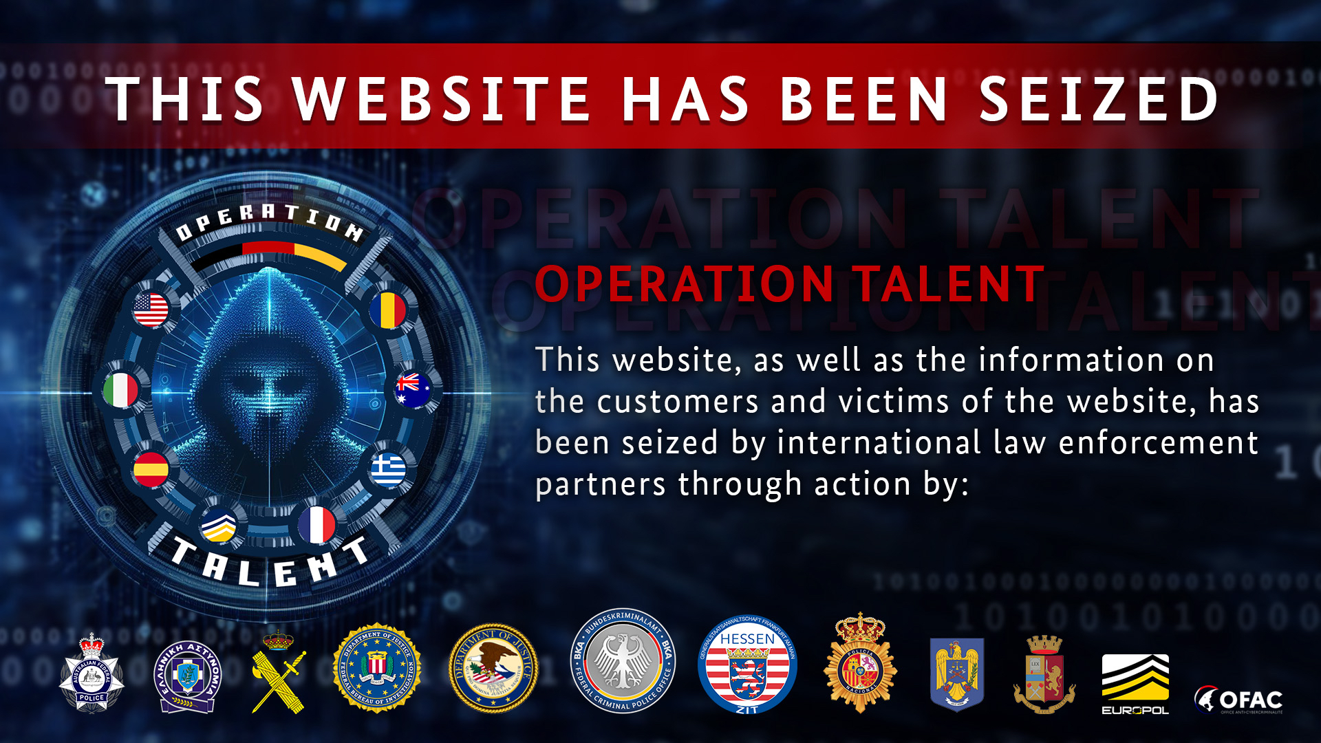Operation Talent website seizure banner