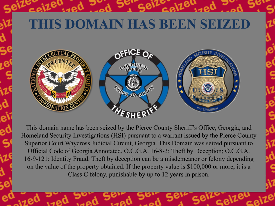 Ace Equipment Co. website seizure banner