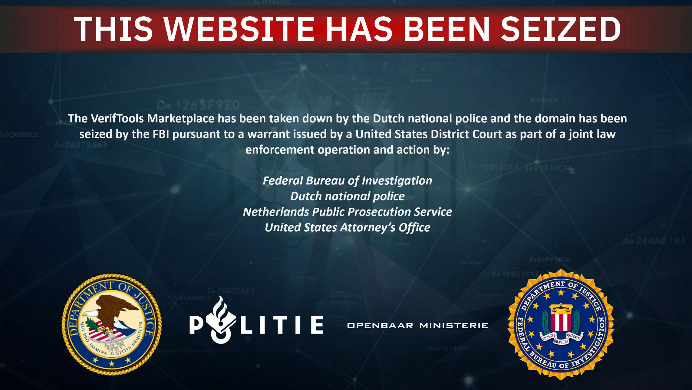 VerifTools website seizure banner