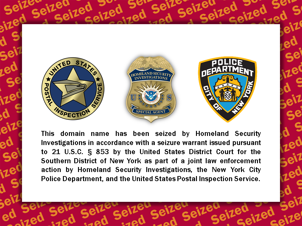 Synthetic cannabinoid trafficking website seizure banner
