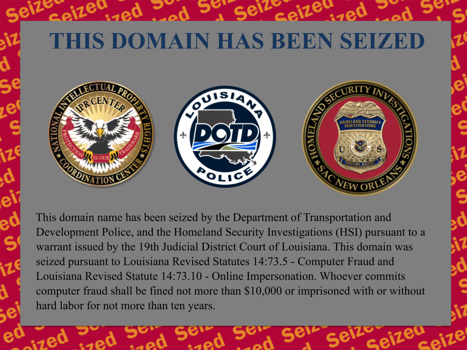 Unpaid toll scam website seizure banner